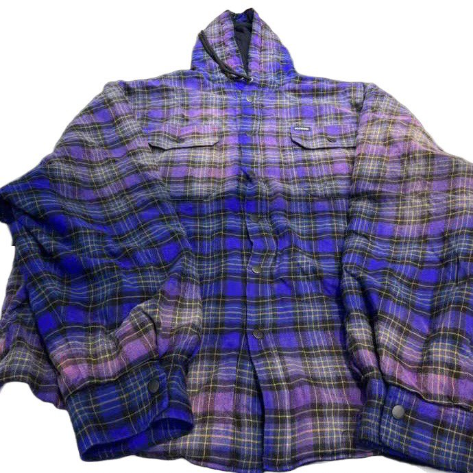 BALENCIAGA Bleached Purple Blue Padded Flannel Hood Shirt